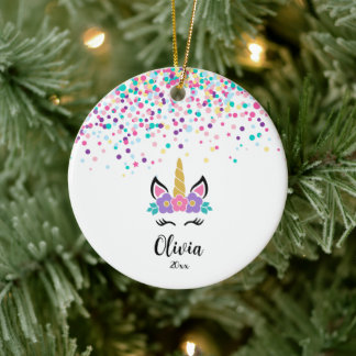 Personalisiertes Konfetti-Einhorn - Benutzerdefini Keramik Ornament