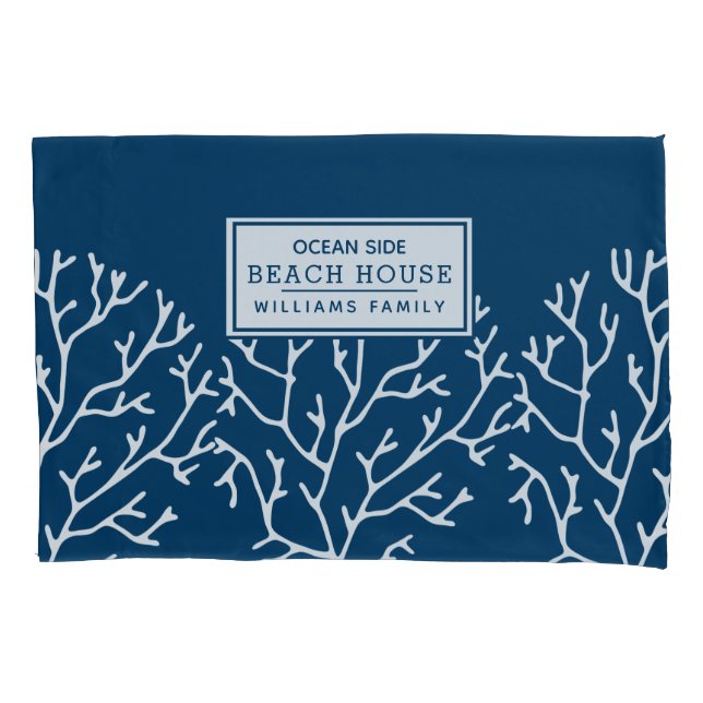 Personalisiertes Korallenmuster - Beach House - Bl Kissenbezug (Vorderseite)