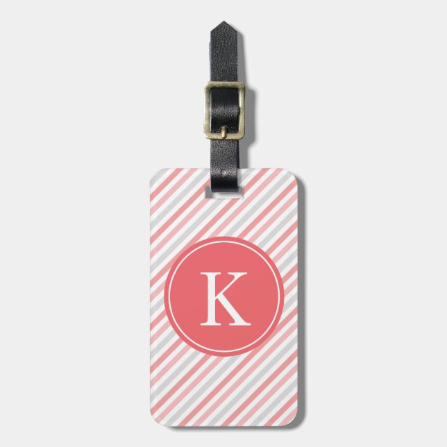 Personalisiertes korallenrotes rosa graues gepäckanhänger (Vorderseite vertikal)
