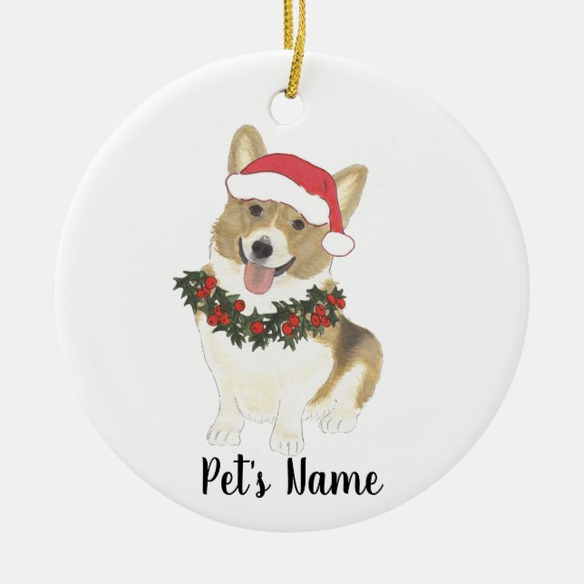 Personalisiertes Korgi (Fawn & White) Keramik Ornament (Vorne)