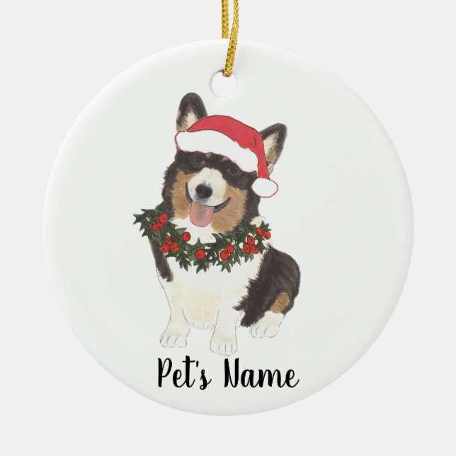 Personalisiertes Korgi (schwarz gekleidete Trikolo Keramik Ornament (Vorne)