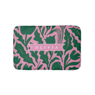 Personalisiertes kräftig rosa botanisches Blumen N Badematte