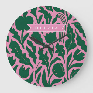 Personalisiertes kräftiges rosa botanisches Blumen Große Wanduhr
