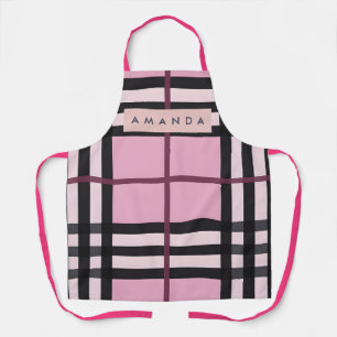 Personalisiertes kräftiges rosa und schwarzes Karo Schürze