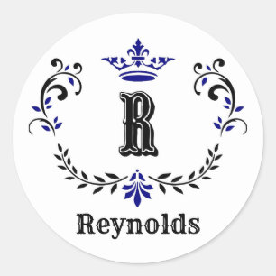 Personalisiertes Kronenkranz-Monogramm 'R' Runder Aufkleber