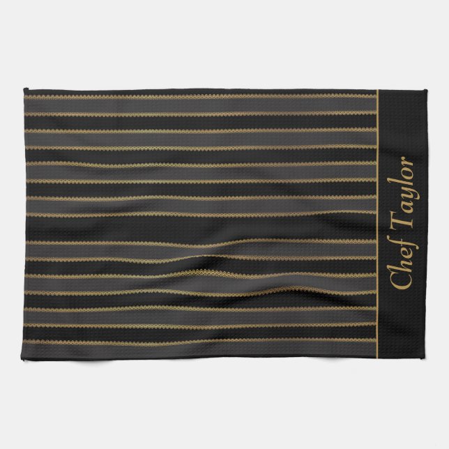 Personalisiertes Küchentuch aus schwarzem und gold (Horizontal)