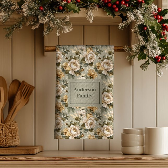 Personalisiertes Küchentuch in Grün-Gold mit Chic- (Green Gold Personalized Kitchen Towel Chic Look)