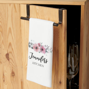 Personalisiertes Küchentuch mit rosa floralem Rose