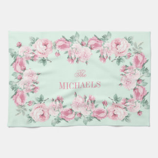Personalisiertes Küchentuch rosa Minze florale