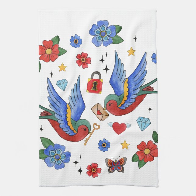 Personalisiertes Küchentuch Traditioneller Bird Ta (Vertikal)