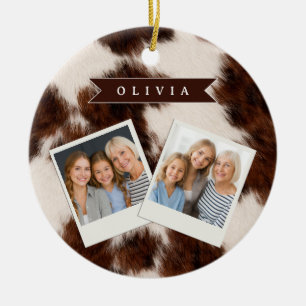 Personalisiertes Kuhdruck-Cowgirl-Geschenk im West Keramik Ornament