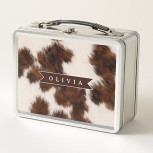 Personalisiertes Kuhdruck-Cowgirl-Geschenk im West Metall Brotdose