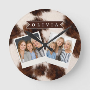 Personalisiertes Kuhdruck-Cowgirl-Geschenk im West Runde Wanduhr