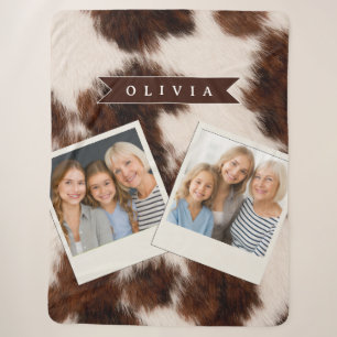 Personalisiertes Kuhdruck-Cowgirl-Geschenk im West Sherpadecke