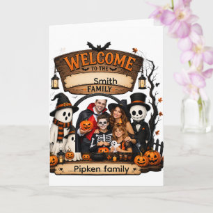Personalisiertes Kürbisfamilien-Halloween-Schild Karte