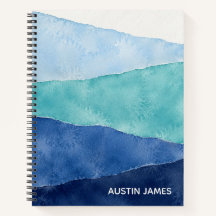 Personalisiertes Küstenblau-Aquarell-Spiralbuch