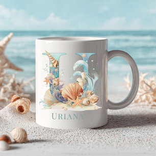Personalisiertes Küstenmonogramm U Anfangsbuchstab Kaffeetasse