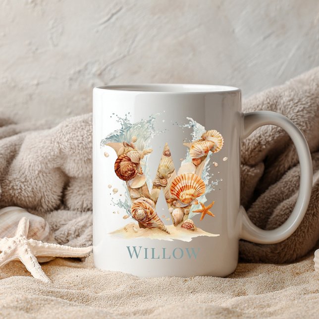 Personalisiertes Küstenmonogramm W Anfangsbuchstab Kaffeetasse (Personalized Coastal Monogram W Initial Beach Coffee Mug)