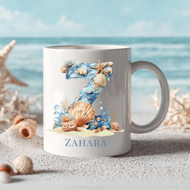 Personalisiertes Küstenmonogramm Z Anfangsbuchstab Kaffeetasse (Personalized Coastal Monogram Z Initial Beach Coffee Mug)