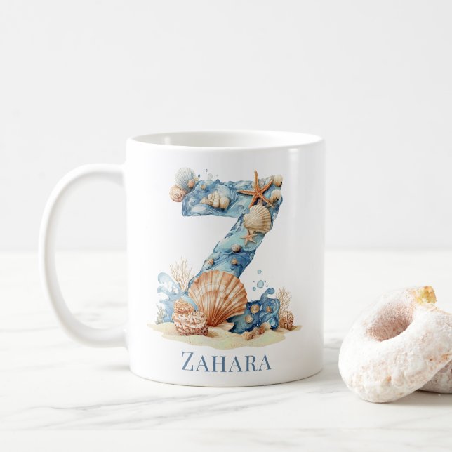 Personalisiertes Küstenmonogramm Z Anfangsbuchstab Kaffeetasse (Mit Donut)