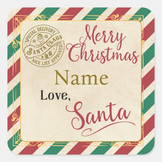 Personalisiertes Label "Frohe Weihnachtsfeier Lieb Quadratischer Aufkleber (Vorderseite)