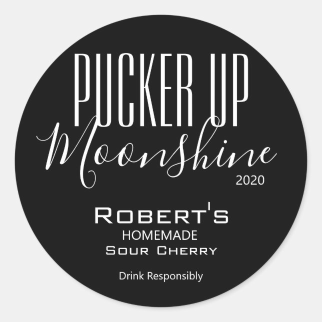 Personalisiertes Label "Pucker up Moonshine" Runder Aufkleber (Vorderseite)