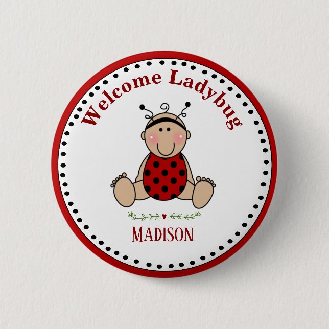 Personalisiertes Ladybug Baby Dusche Party Keepake Button (Vorderseite)