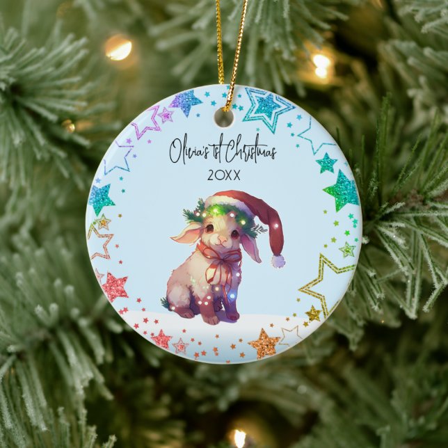Personalisiertes Lamp Baby Schaf, Baby's First Xma Keramik Ornament (Baum)