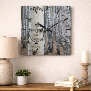 Personalisiertes Land Rustikales Herz Quadratische Wanduhr