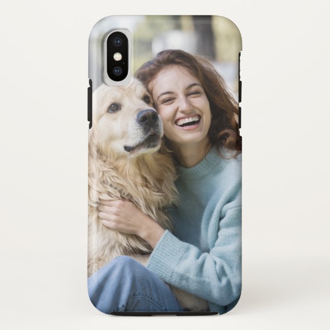 Personalisiertes Laughing Girl mit Haustier Hund Case-Mate iPhone Hülle (Rückseite)