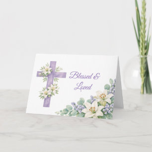 Personalisiertes Lavendel-Blumenkreuz Gesegnet und Karte