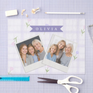 Personalisiertes Lavendel-Gingham-Blumen-Name-Gesc Seidenpapier