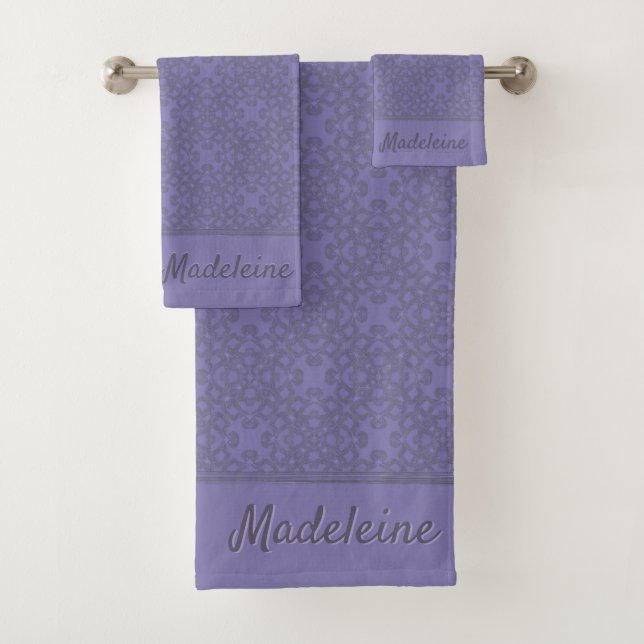 Personalisiertes Lavendelmuster Badhandtuch Set (Insitu)