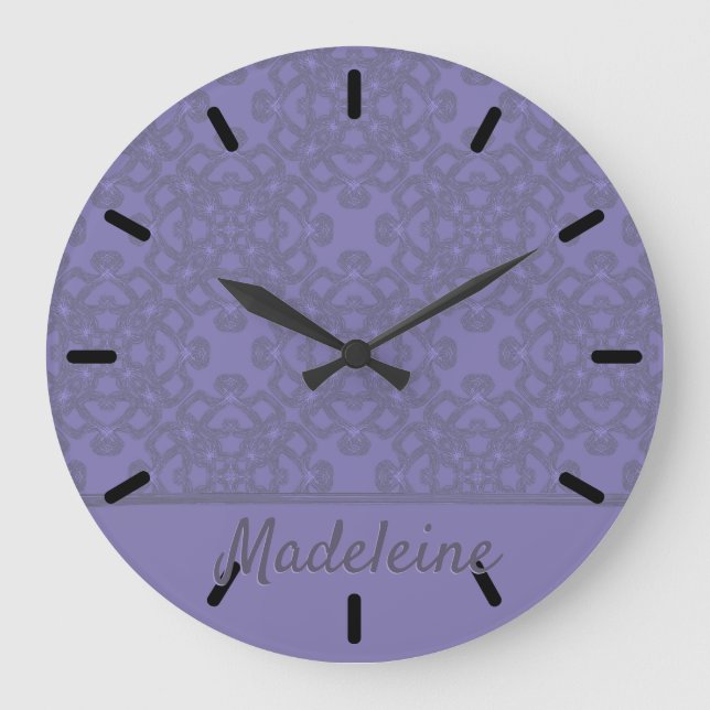 Personalisiertes Lavendelmuster Große Wanduhr (Vorderseite)