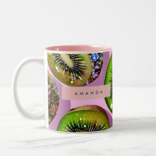 Personalisiertes Lebendiges Glitter-Kiwi-Pop-Art-D Zweifarbige Tasse