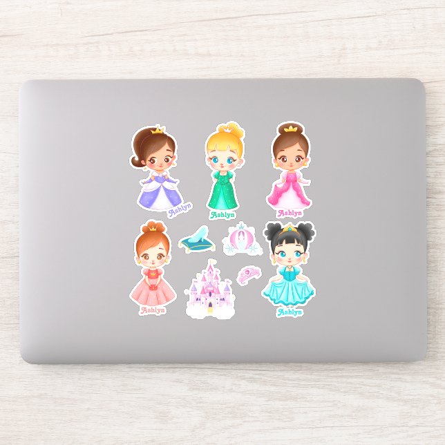 Personalisiertes, lebendiges Kids-Princess-Label Aufkleber (Computer)