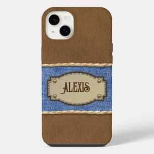 Personalisiertes Leder und Denim-Look iPhone 14 Plus Hülle