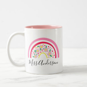 Personalisiertes Lehrer-Geschenk mit floralem rosa Zweifarbige Tasse
