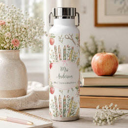 Personalisiertes Lehrergeschenk mit Namen, Floral Trinkflasche