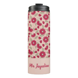 Personalisiertes Lehrergeschenk, rosa Gänseblümche Thermosbecher