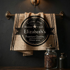 Personalisiertes Leinenlook-Café-Logo Geschirrtuch