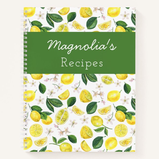 Personalisiertes Lemon Muster Rezept Notizbuch (Vorderseite)