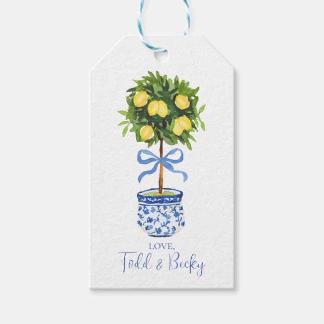 Personalisiertes Lemon Topiary, Chinoiserie Geschenkanhänger (Vorderseite)