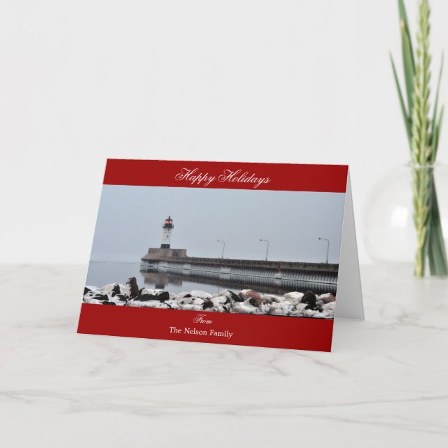 Personalisiertes Leuchtturm Happy Holidays Gruß Feiertagskarte (Vorderseite)