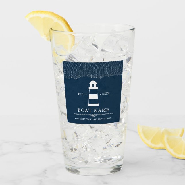 Personalisiertes Leuchtturm Nautical Blue Glas (Vorderseite Ice)