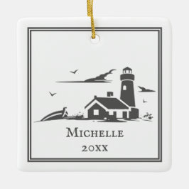 Personalisiertes Leuchtturm Ostseeküste Weihnachte Keramikornament