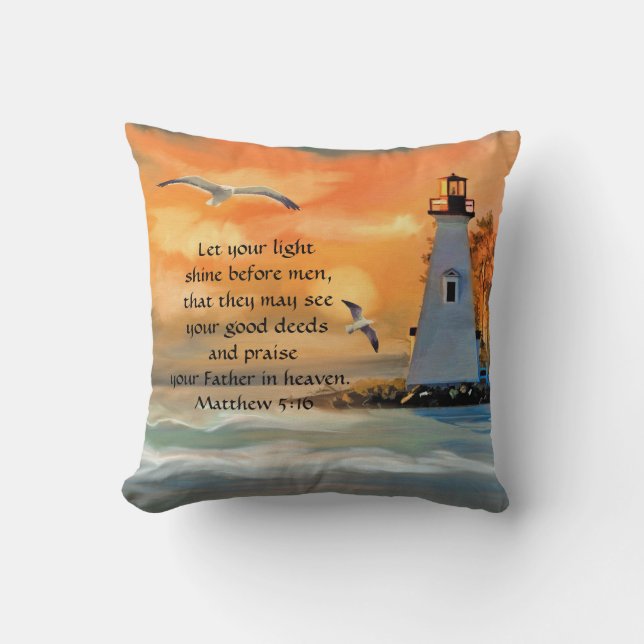 Personalisiertes Leuchtturm Sunset Bible Verse Kis Kissen (Vorderseite)