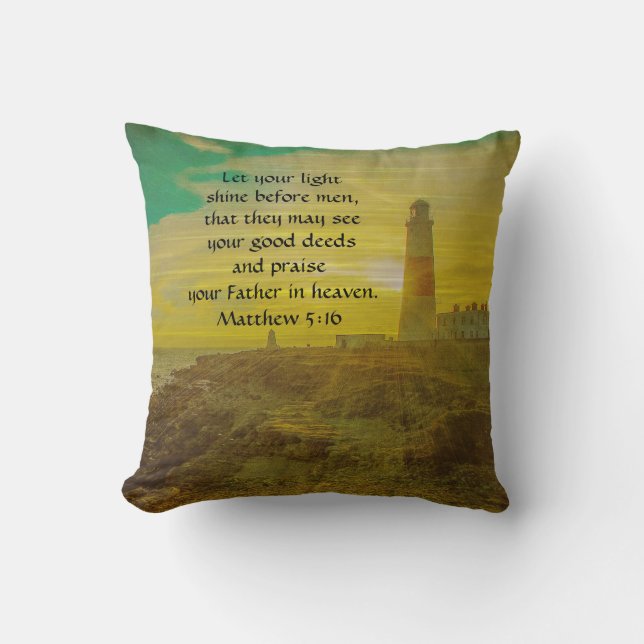 Personalisiertes Leuchtturm Sunset Bible Verse Kis Kissen (Vorderseite)