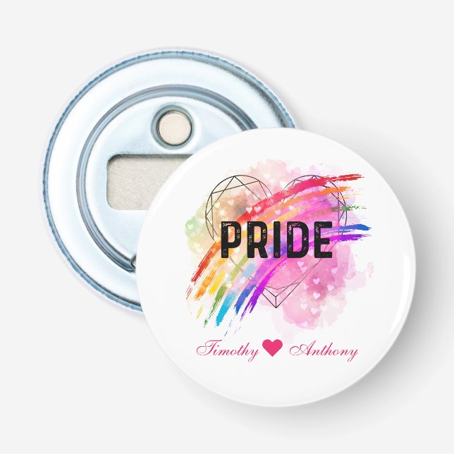 Personalisiertes LGBTQ Rainbow-Farbherz Flaschenöffner (Vorderseite)