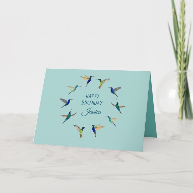 Personalisiertes Licht Aquamariner Hummingbird zum Karte (Vorderseite)